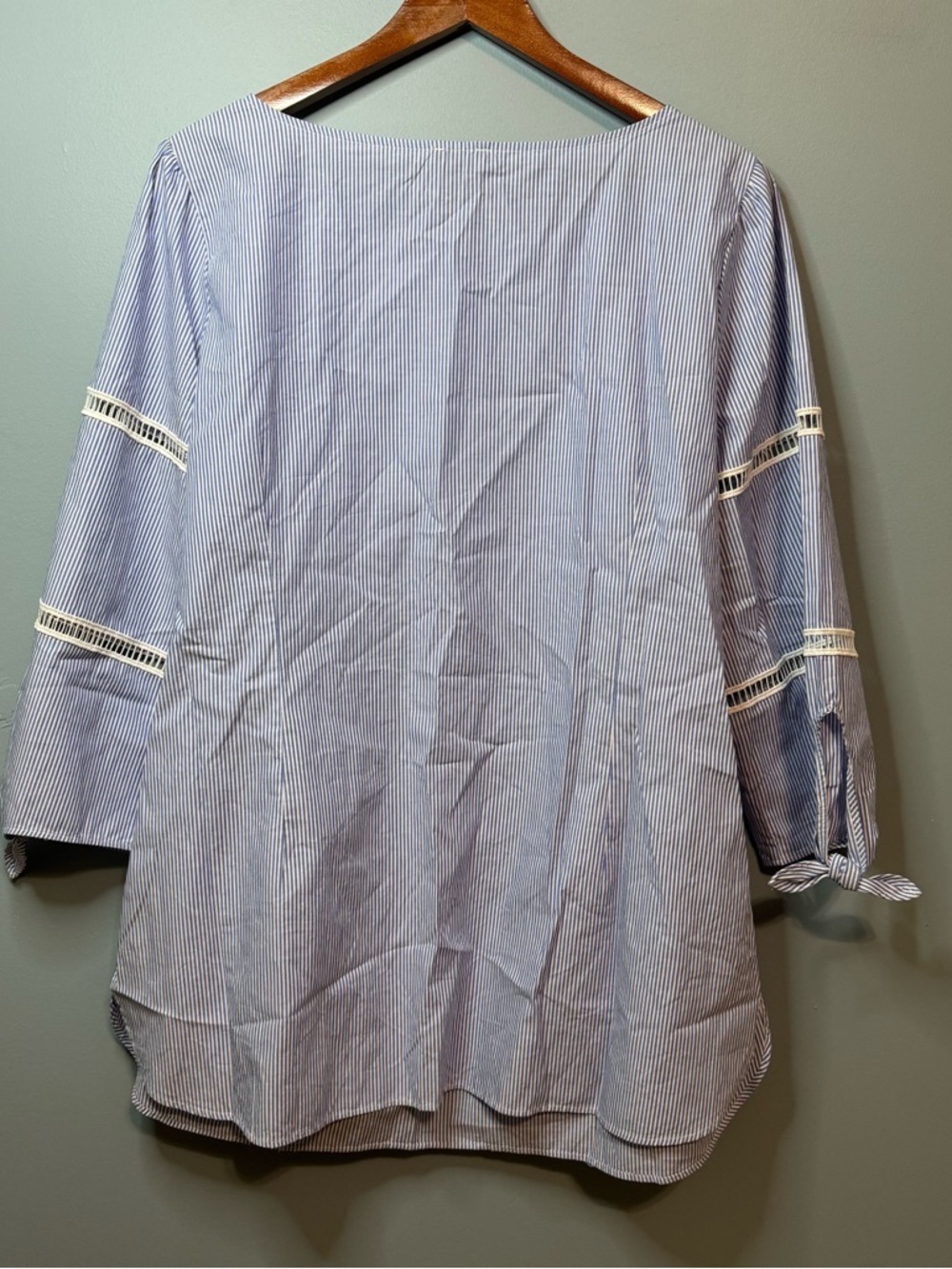 Talbots Blue White Stripe Tie Detail Poplin Tunic Top Blouse. Size 1X - Picture 6 of 9